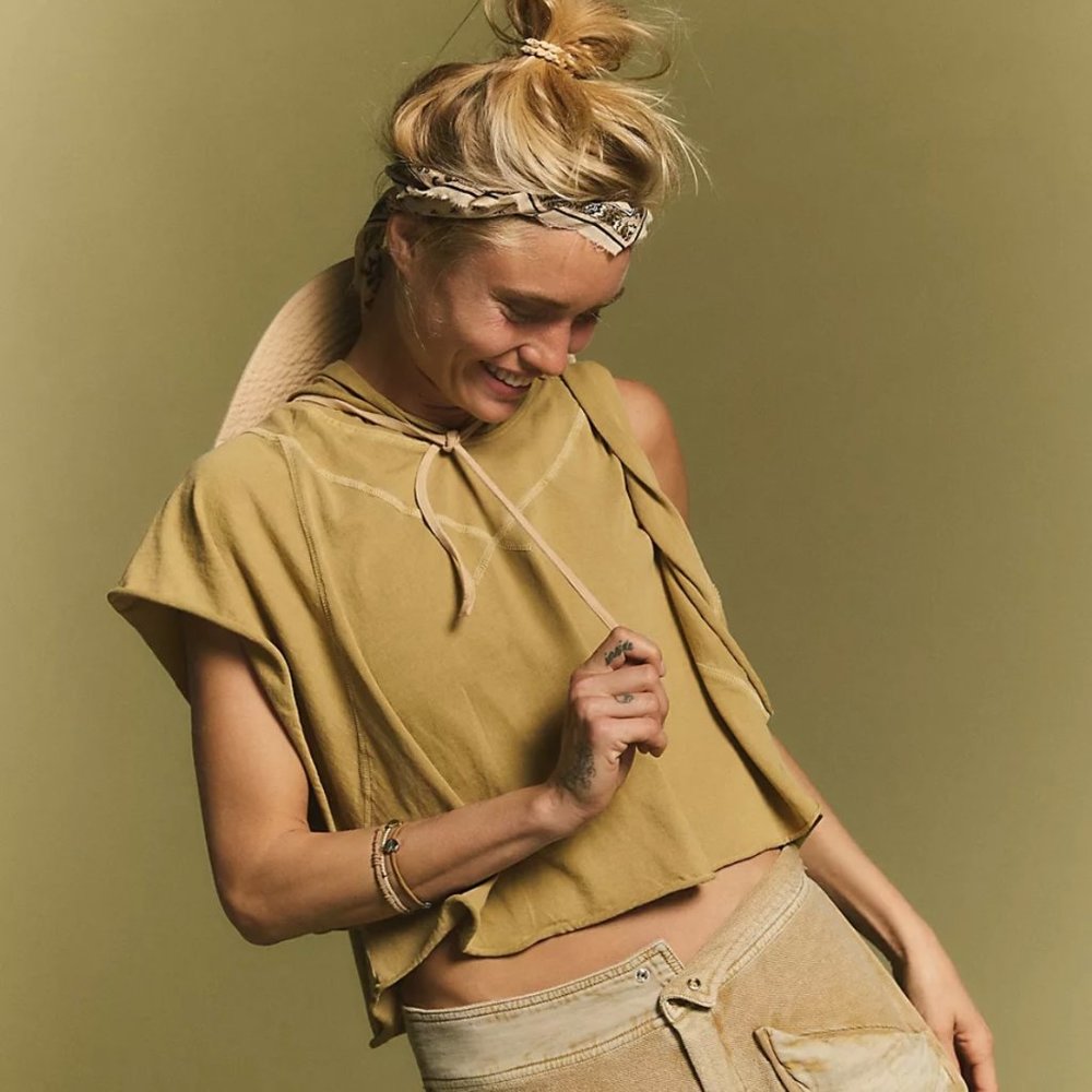 Free People Toss Up Tee with hoodie Bronze Extra Large XL Shirt NWT